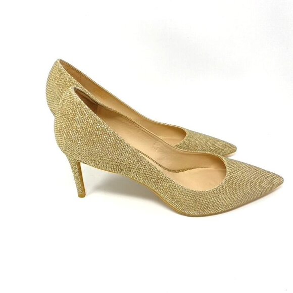 Stuart Weitzman Linsi 75 Pointed Toe Metallic Woven Pump Heels Rubber Sole NWB - Picture 5 of 13